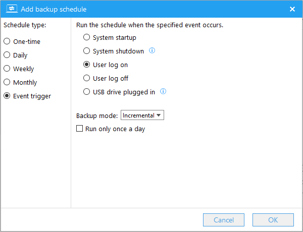 event-triggered backup schedule