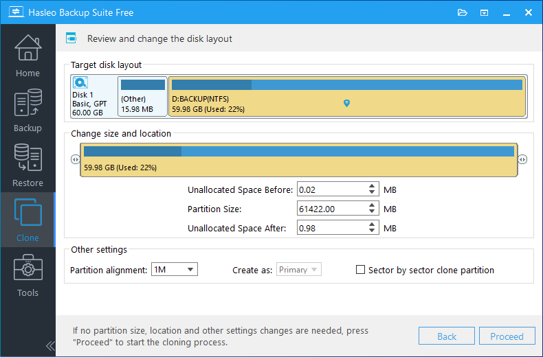 partition clone adjust partition