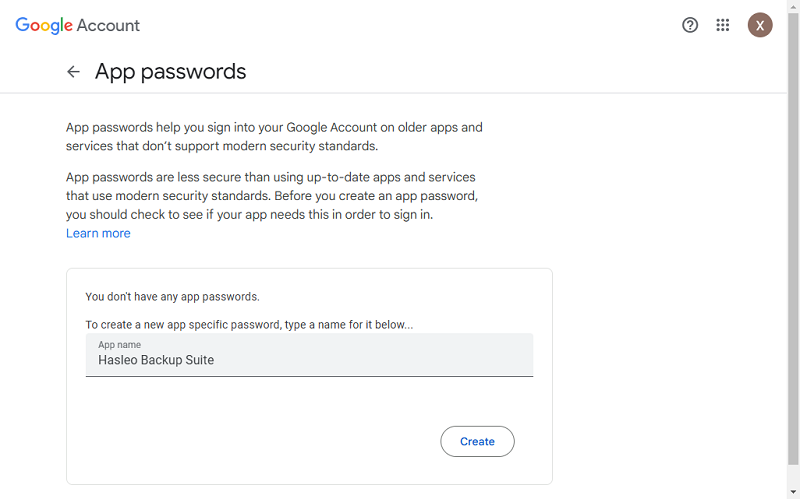 create App password