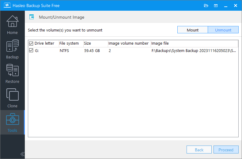 unmount mounted image volume