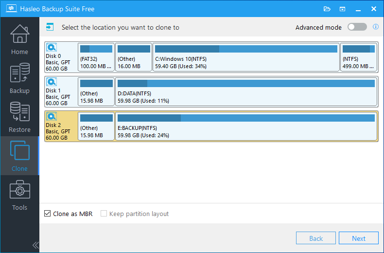 system clone select destination disk