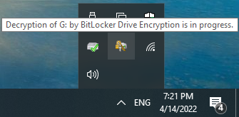 BitLocker decryption prompt in system tray