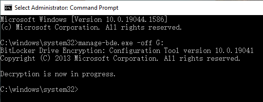 turn off BitLocker with manage-bde.exe