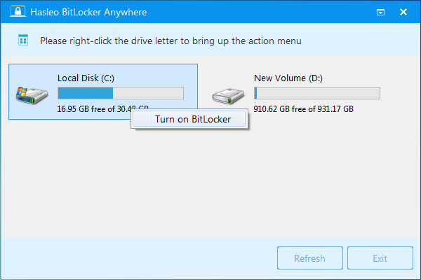 select windows 7 drive to encrypt