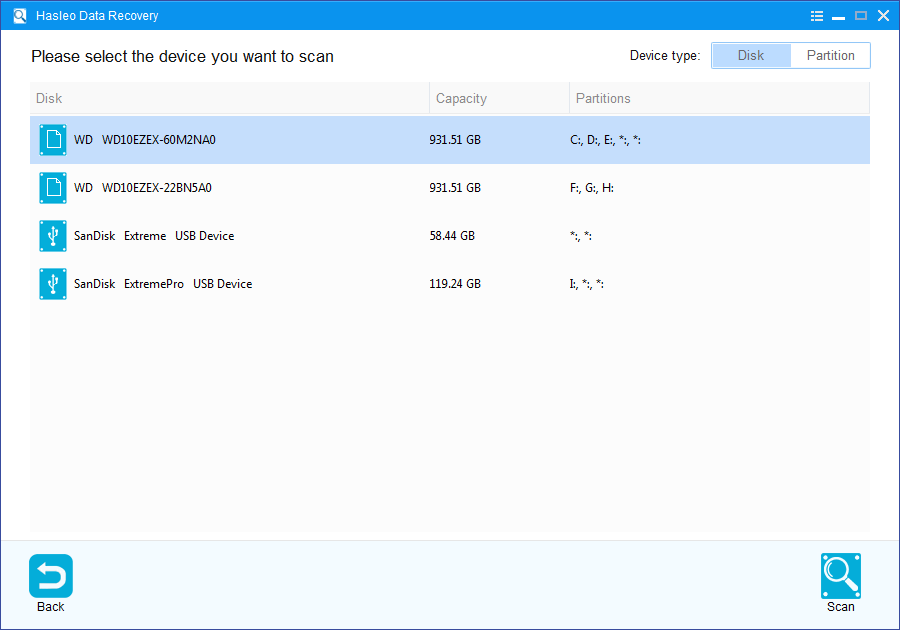 select disk to scan bitlocker partition