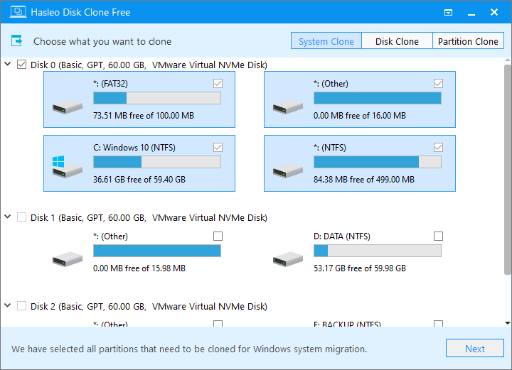 windows migration auto select partitions