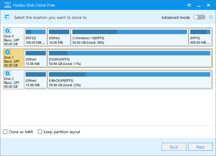 windows migration select destination disk