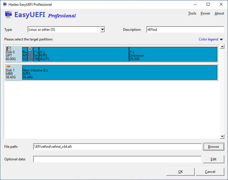 create boot entry for refind