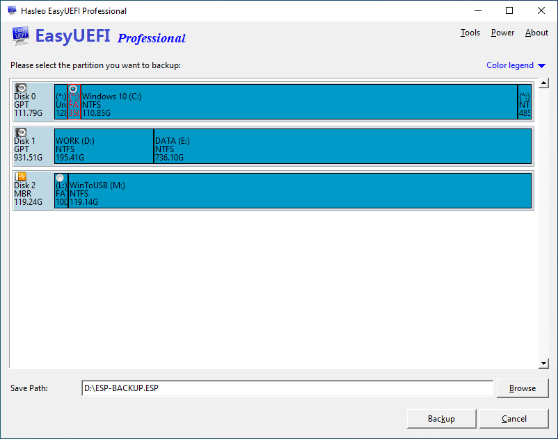 Select EFI System Partition To Backup