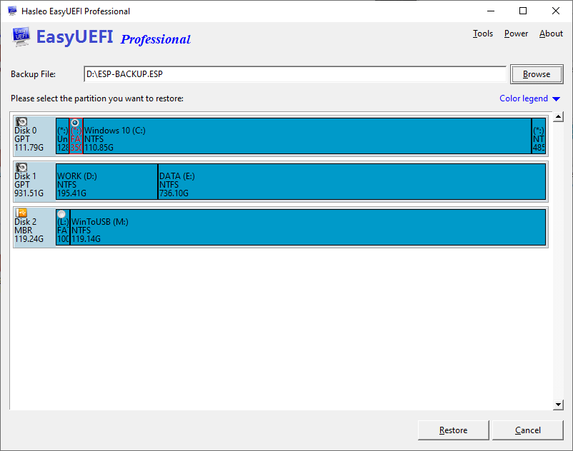 Select EFI System Partition To Restore