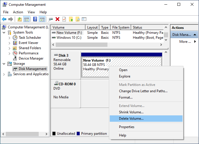 delete all partitions on USB flash drive