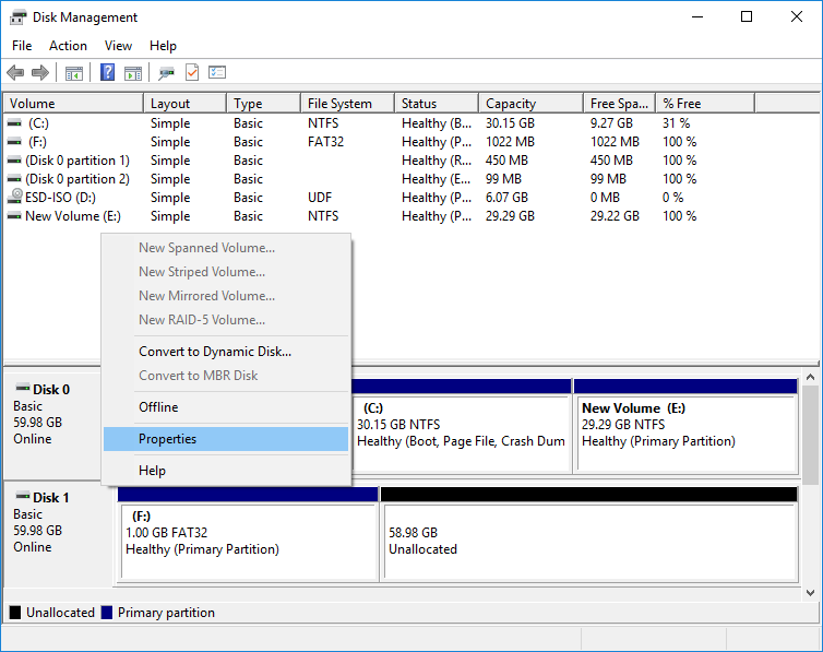 select disk properties