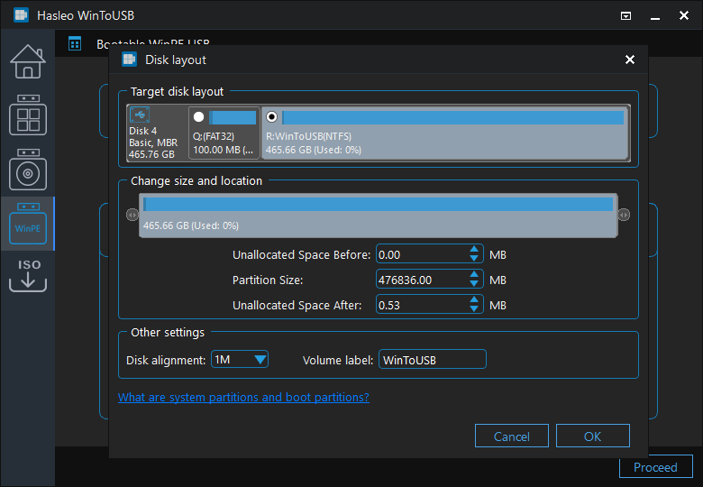 review and change disk layout