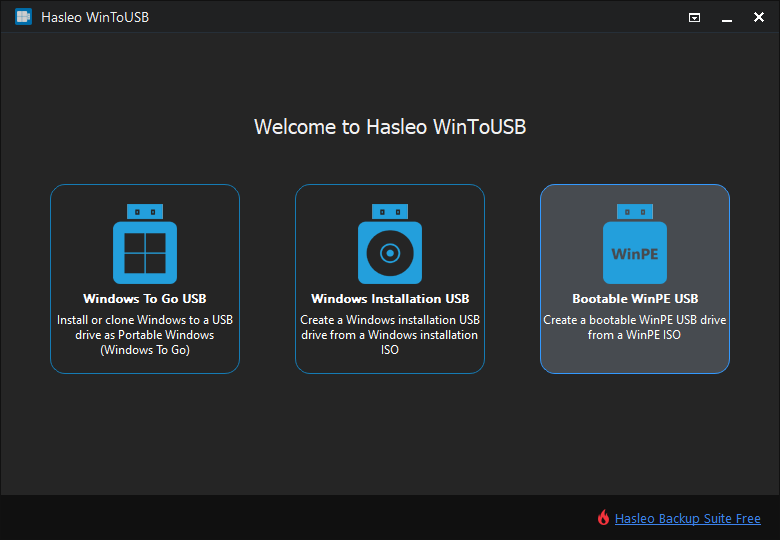 Click bootable WinPE USB Creator