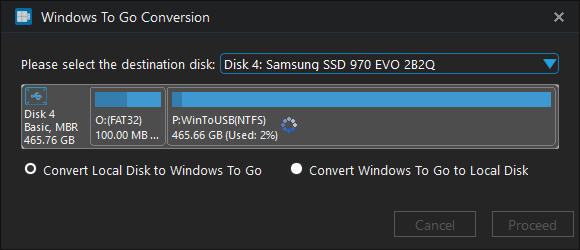 converting local disk to Windows To Go