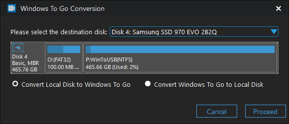 select convert local disk to Windows To Go