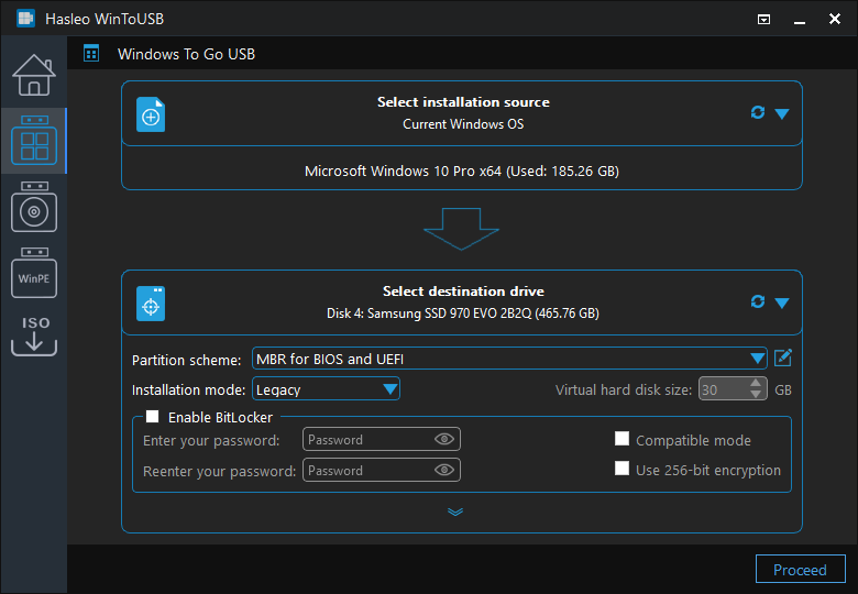 Select partition scheme and installation mode