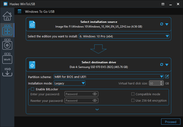 Select partition scheme and installation mode