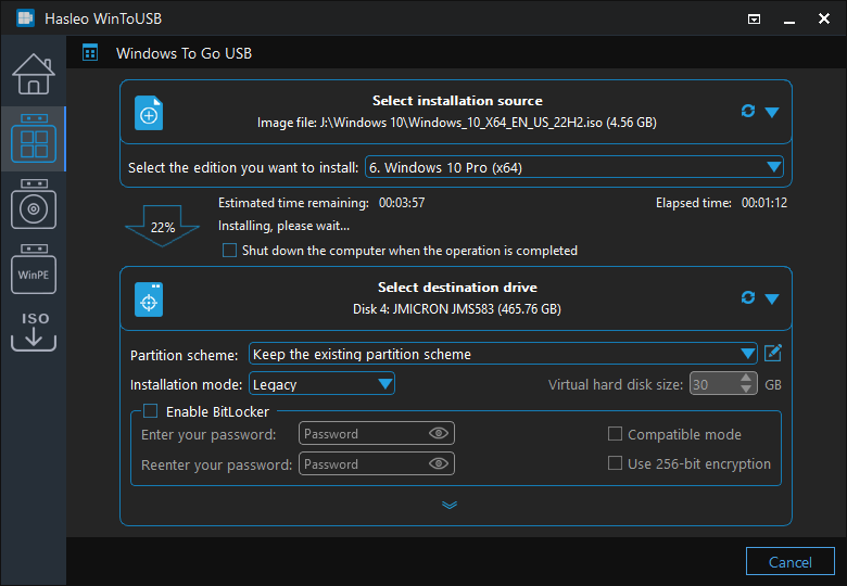 installing Windows to USB