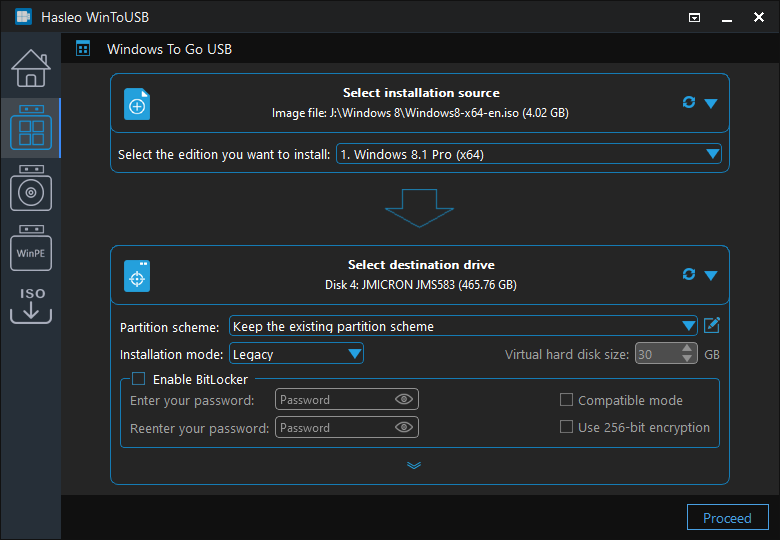 select keep existing partition scheme