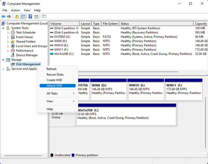 attach windows 8 vhd file