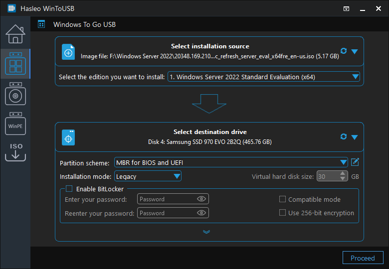 Select partition scheme and installation mode