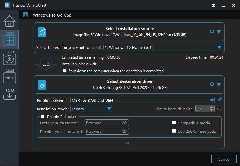 installing Windows to USB